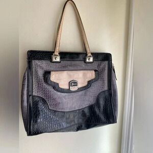 Guess Newlyn Y2K Croc Embossed Black Gray Cream Handbag Crocodile Shoulder Bag